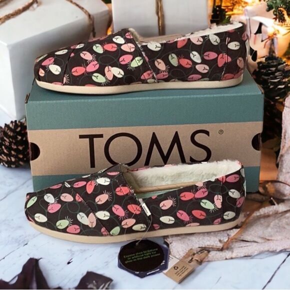 TOMS NIB ALPARGATA FORGED IRON TREE LIGHTS SLIP ON SHOE GLOWIN THE DARK FAUX FUR